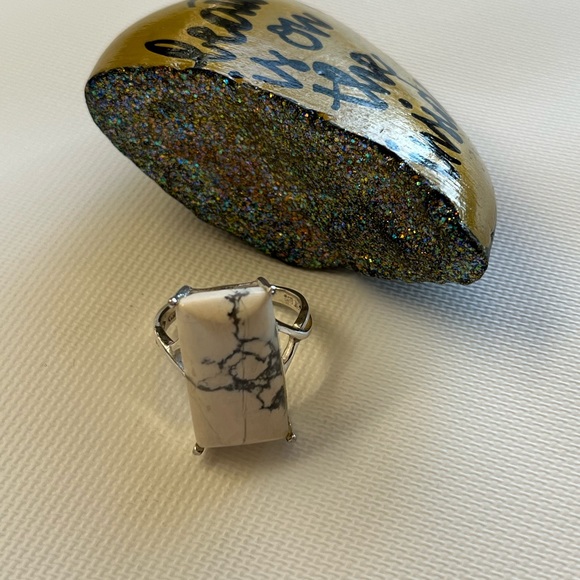 925 Sterling Silver Size 8.5 Marble Square Ring - Picture 5 of 8